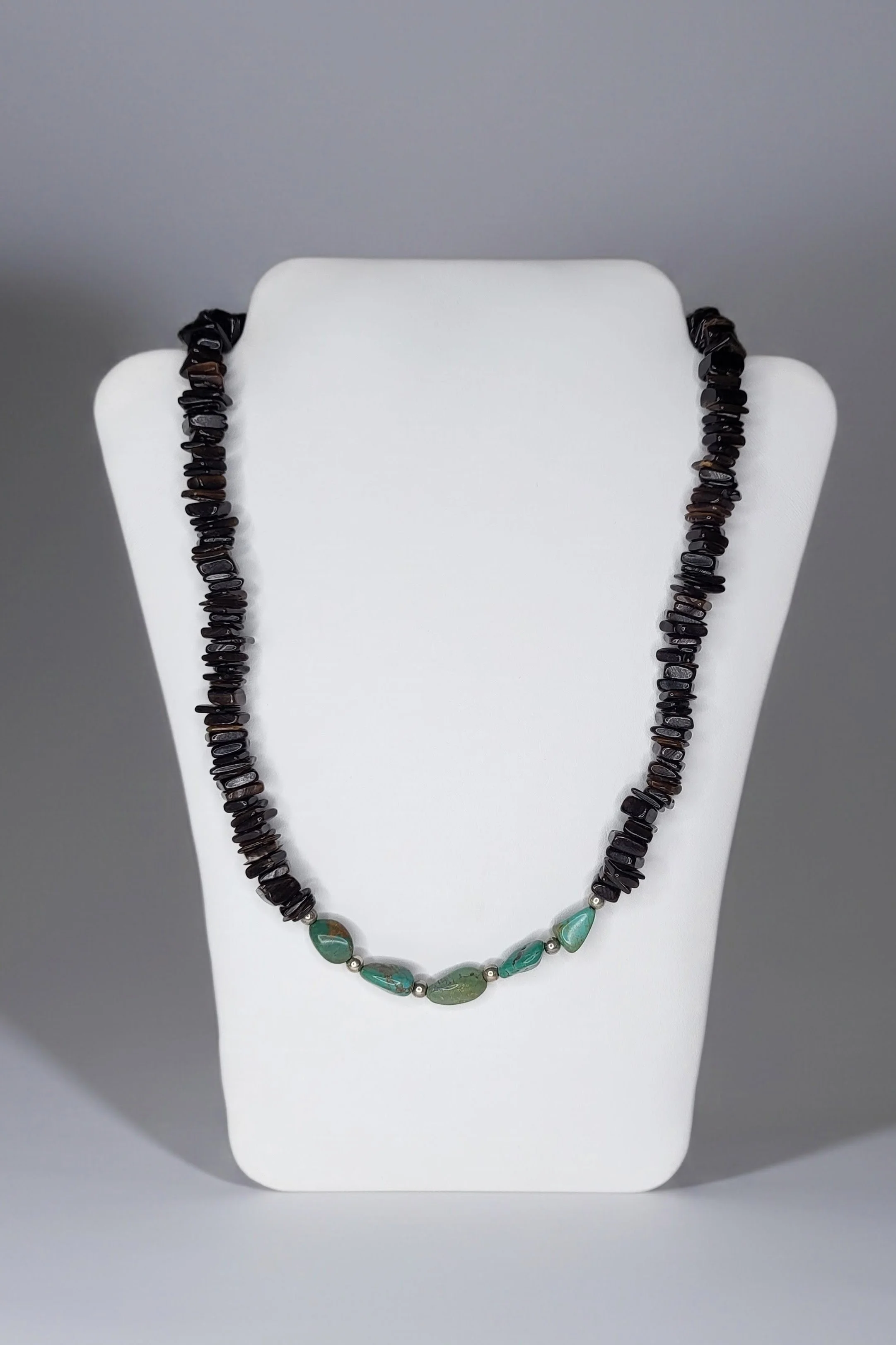Turquoise & Brown Pen Shell Necklace with Sterling Silver Accents