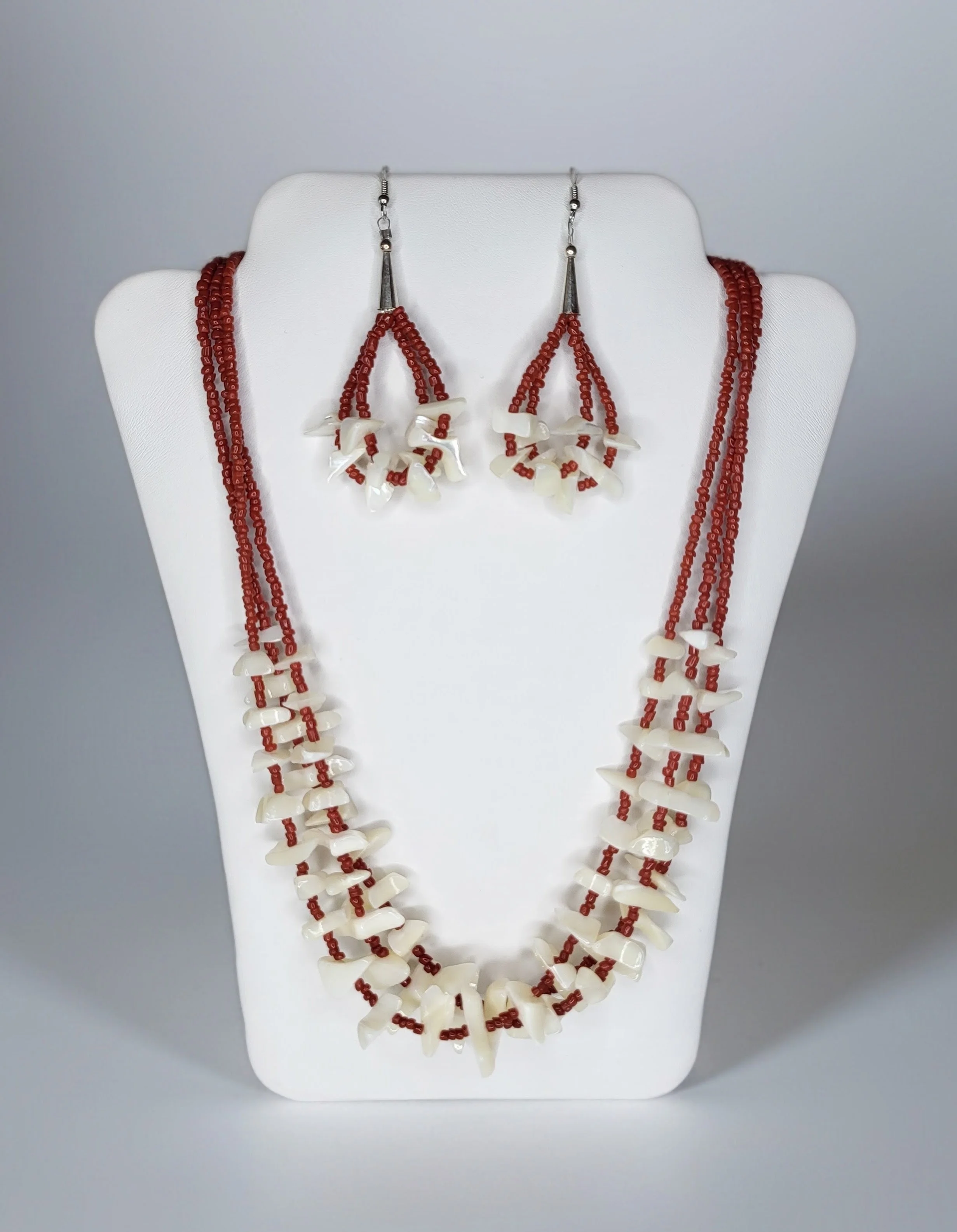Mother of Pearl & Coral Red Bead Jewelry Set