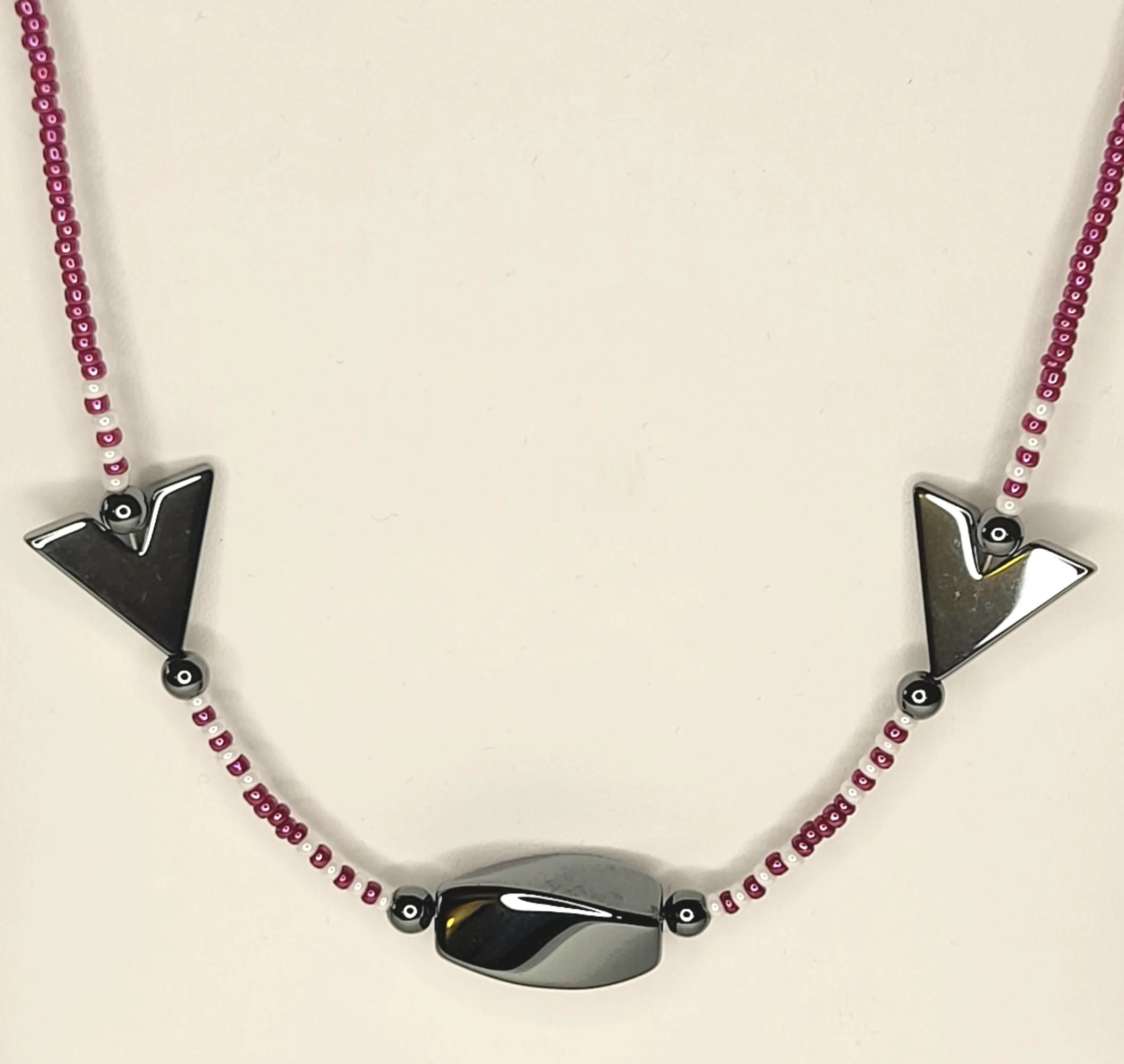 Geometric Elegance Hematite & Pink Beaded Necklace