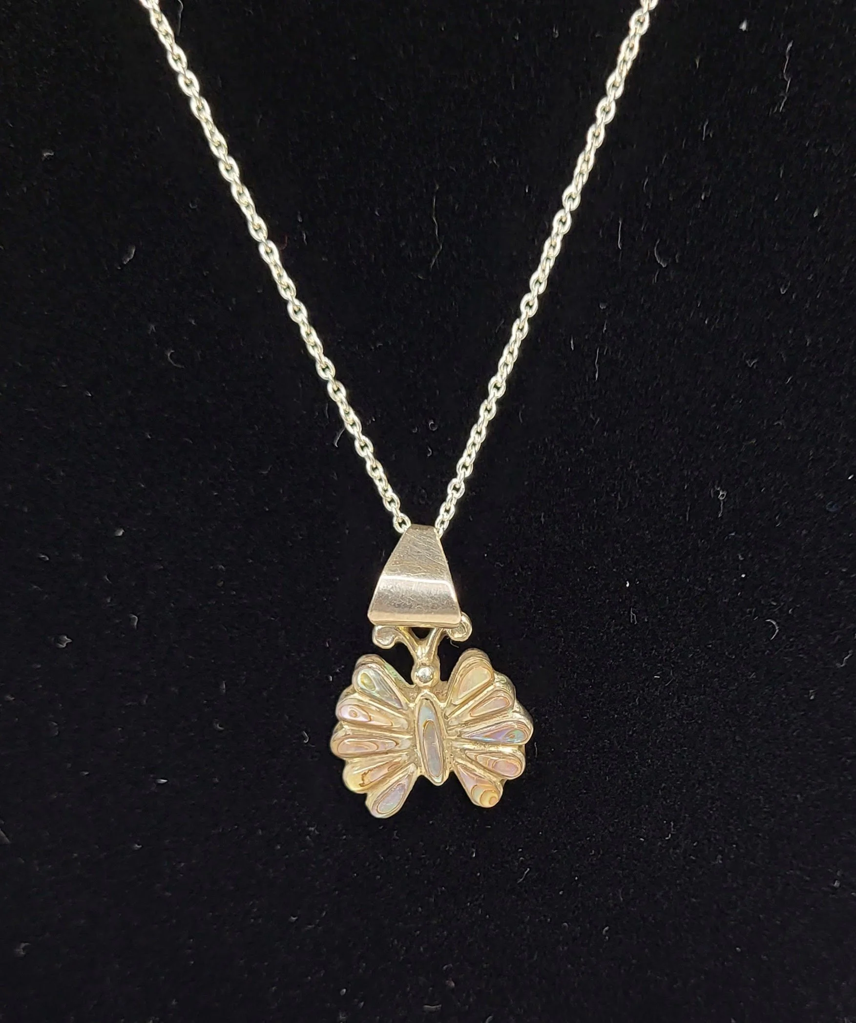 Artisan Sterling Silver Abalone Shell Pendant Necklace