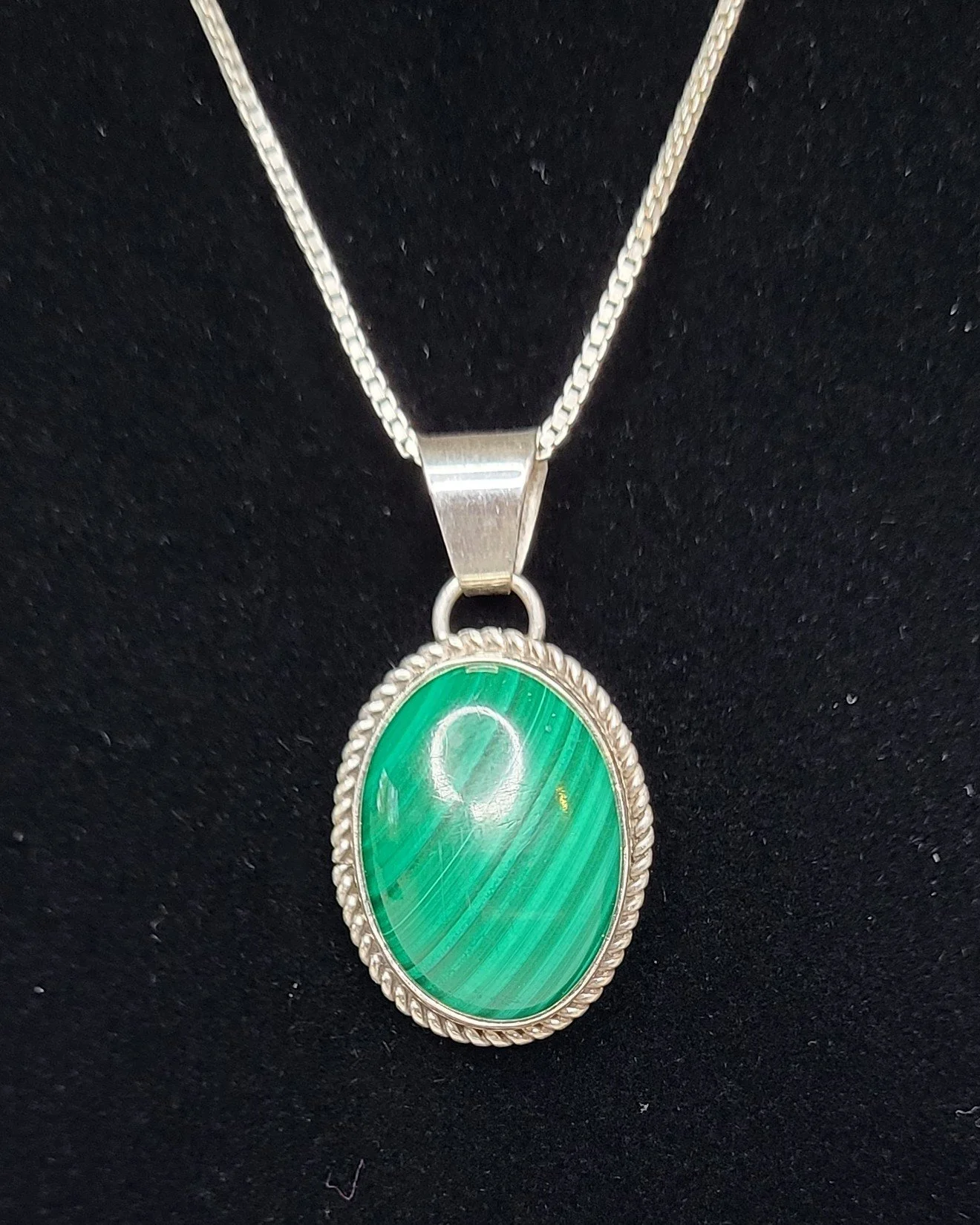 Elegant Malachite Pendant Necklace in Sterling Silver