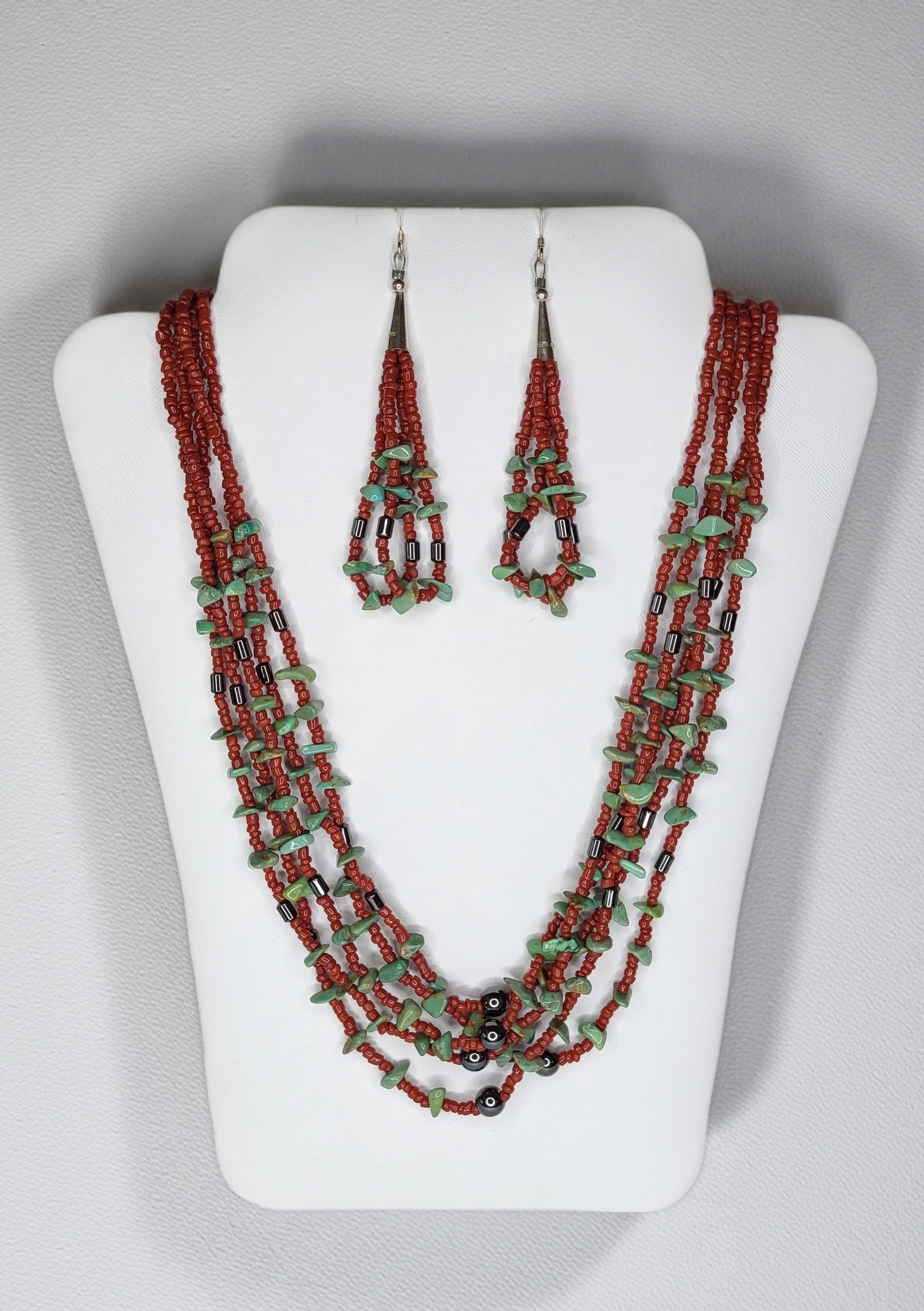 Coral Red Elegance Necklace & Earrings Set