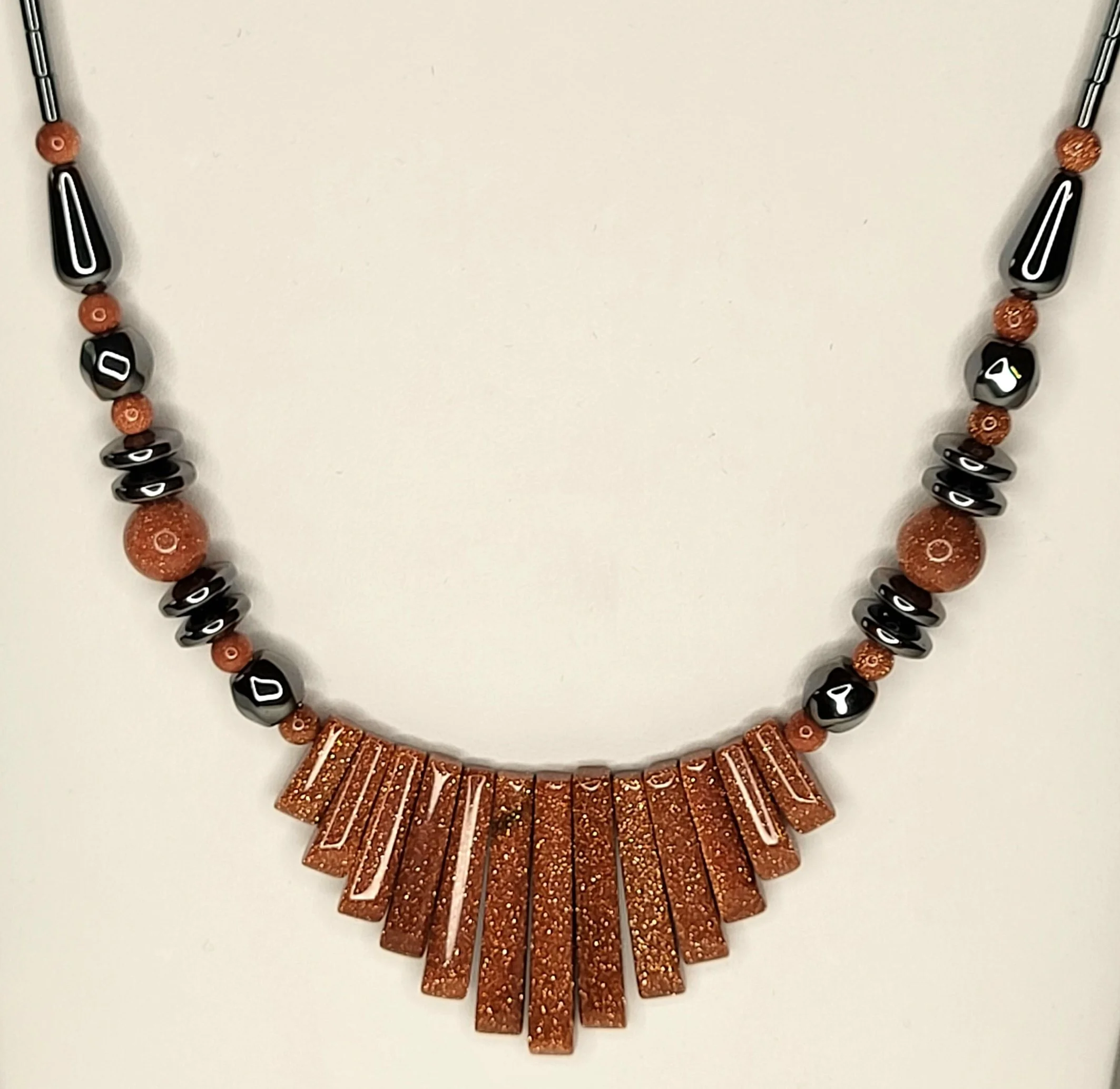Hematite & Goldstone Fan Accent Necklace