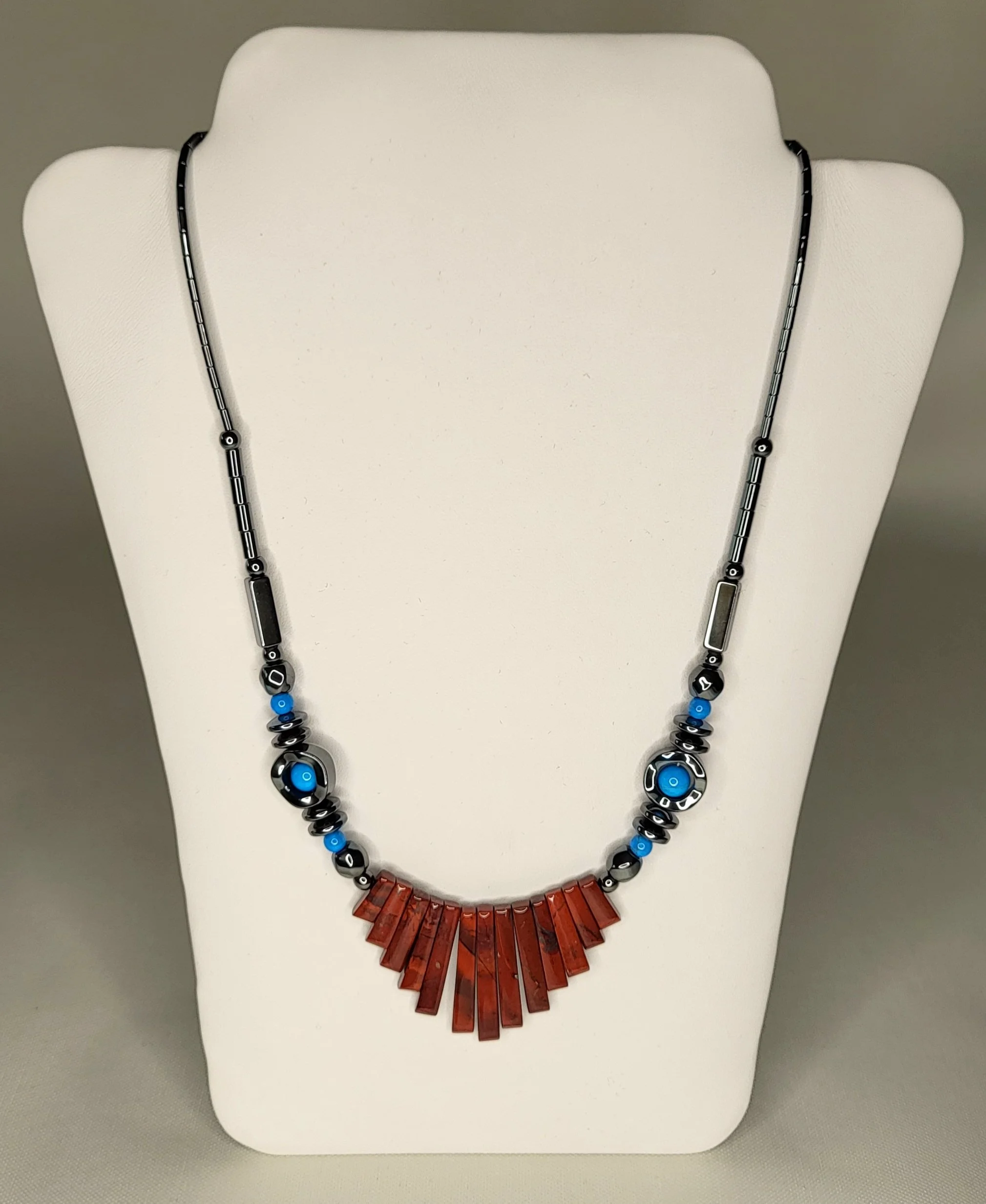 Hematite & Howlite Necklace with Red Jasper Fan
