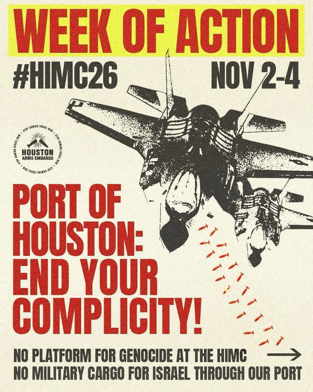 Join us for our WEEK OF ACTION at the Houston International Maritime Conference! 

This is our best opportunity to confront the Port of Houston and Maersk about their role in facilitating the genocide in Gaza. Swipe to learn more ➡️

When: Nov 2-4
Wh