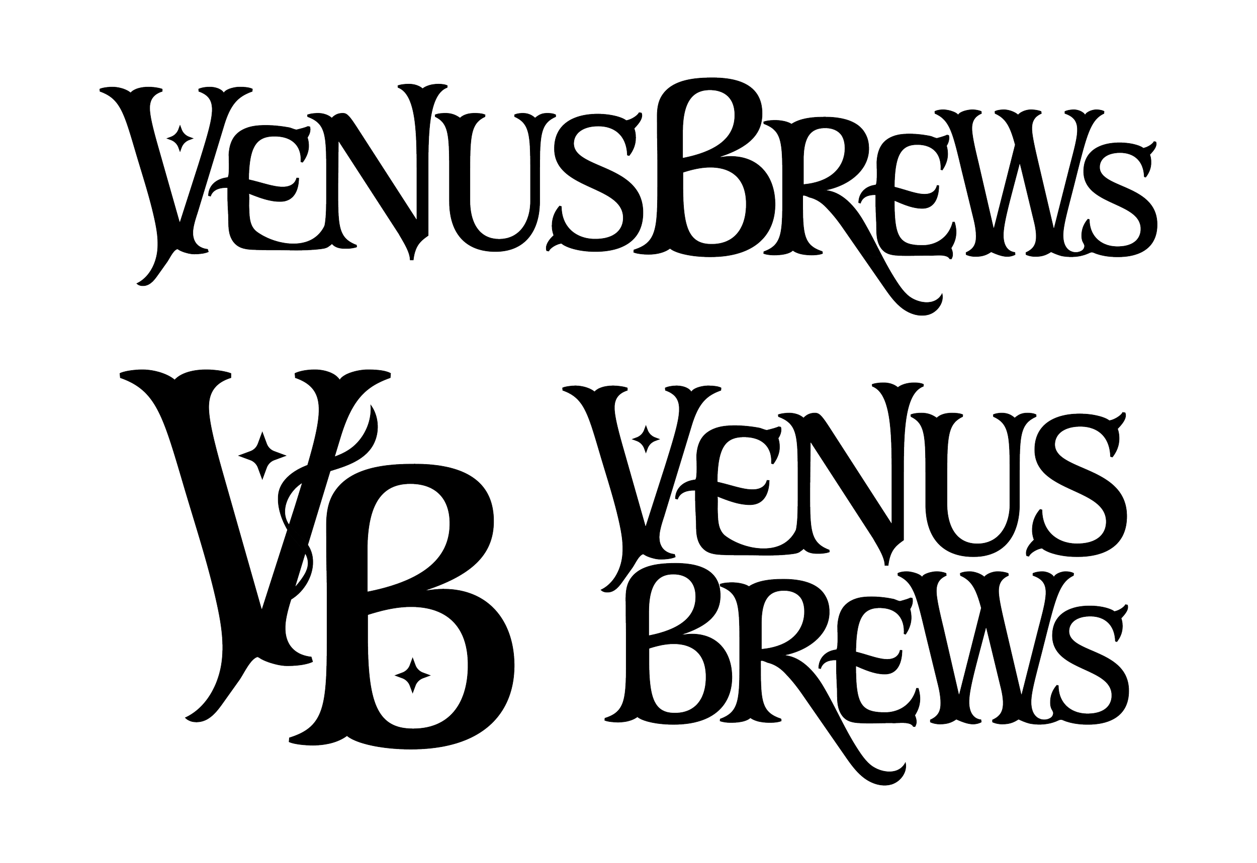 Outline of the word "VenusBrew" written in stylized, decorative font with small star shapes around it.