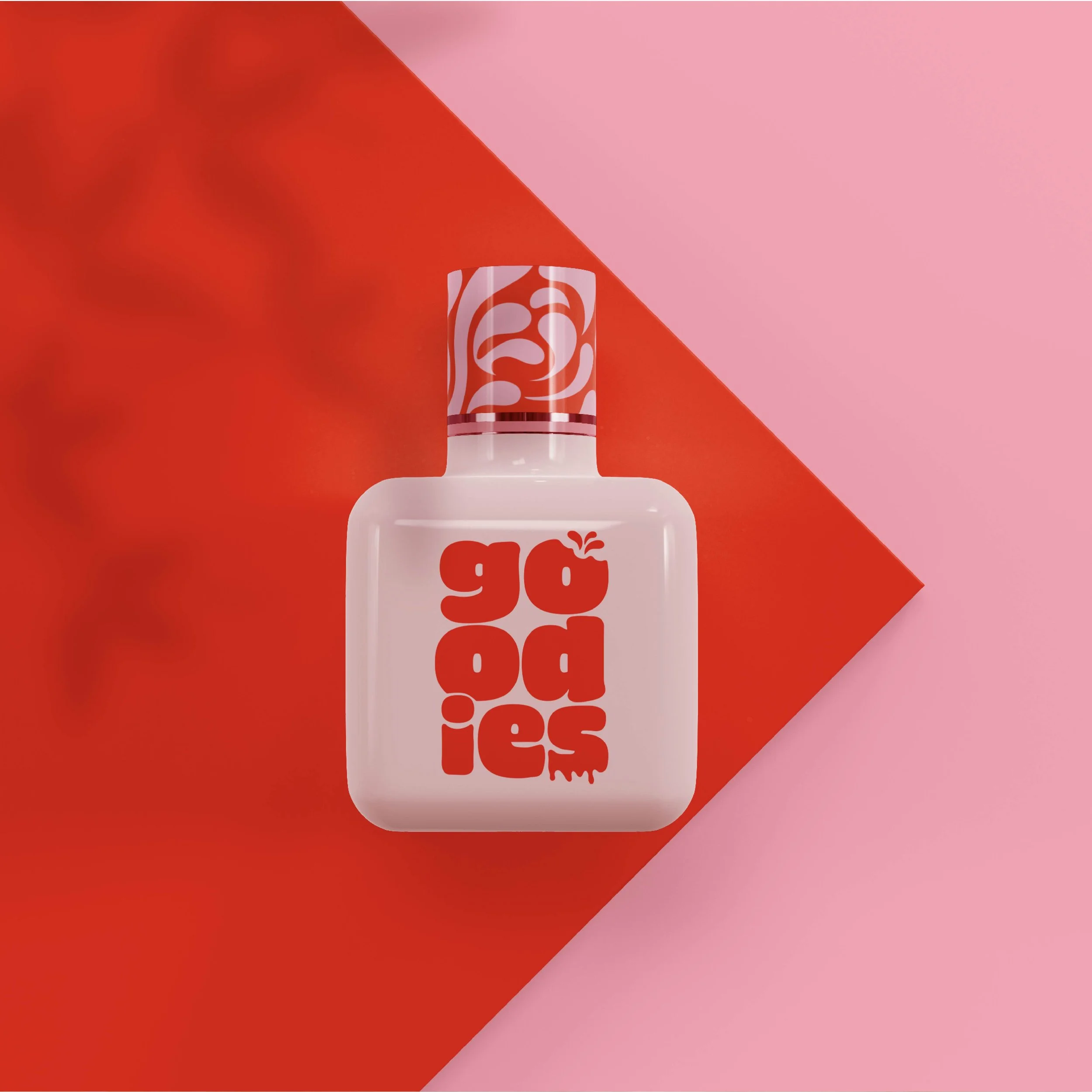 A bottle of Skinceuticals skincare product with a red and white abstract design on the label, placed against a red and pink split background.