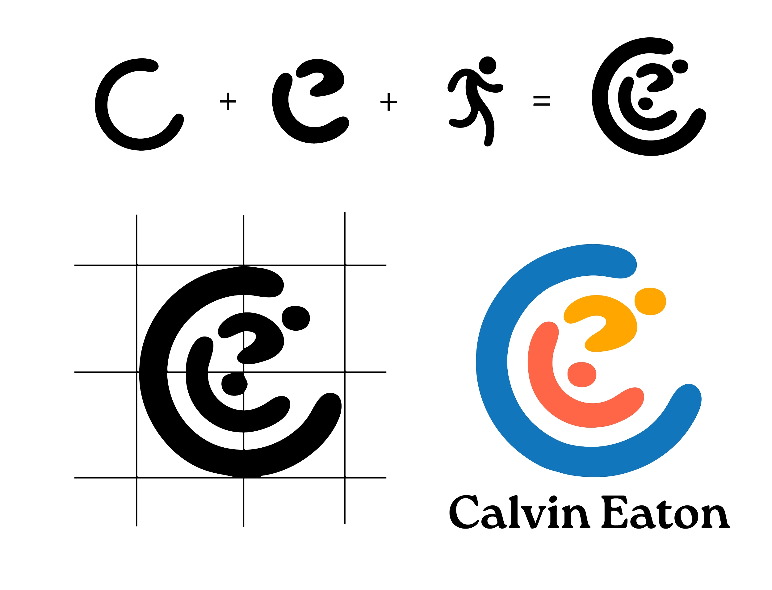 Graphic design featuring colorful concentric circles and abstract shapes with the text 'Calvin Eaton' at the bottom.