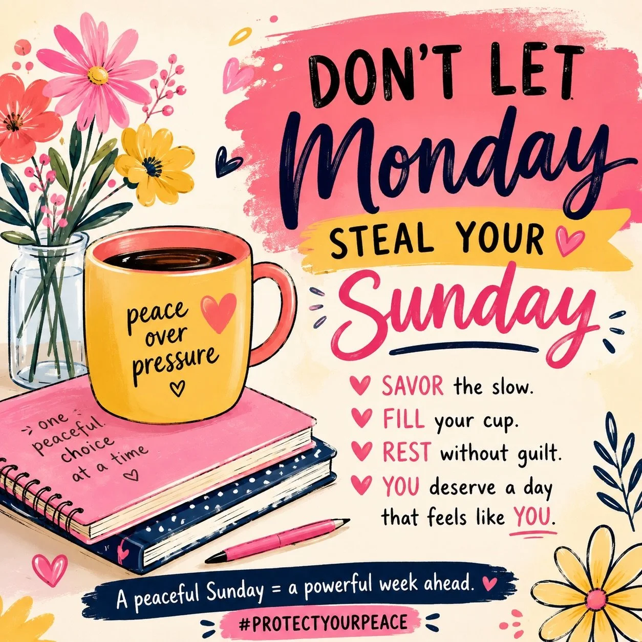 Monday has a habit of sneaking into Sunday.

It whispers about unfinished work, packed calendars, unanswered emails, and everything waiting for you tomorrow. Before you know it, your day of rest feels like a day of stress.

Protect your Sunday on pur