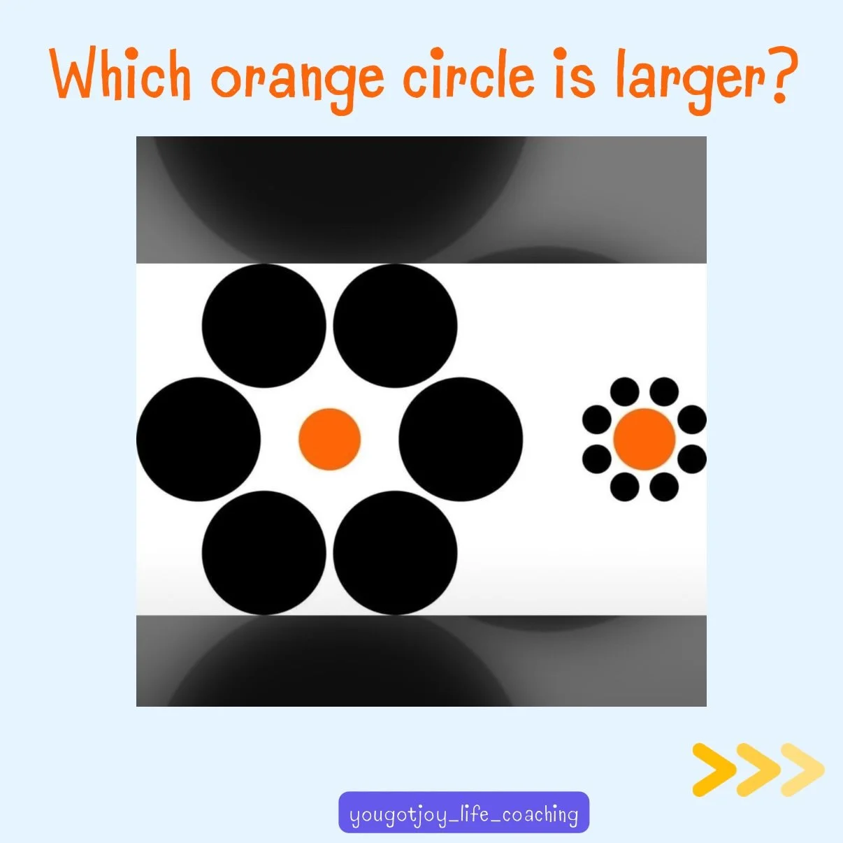 Our brains are incredible.

They&rsquo;re designed to make quick judgments, spot patterns, and fill in missing information.

Sometimes they get it right.
Sometimes they don&rsquo;t.

This illusion proves it.

Both orange circles are exactly the same 