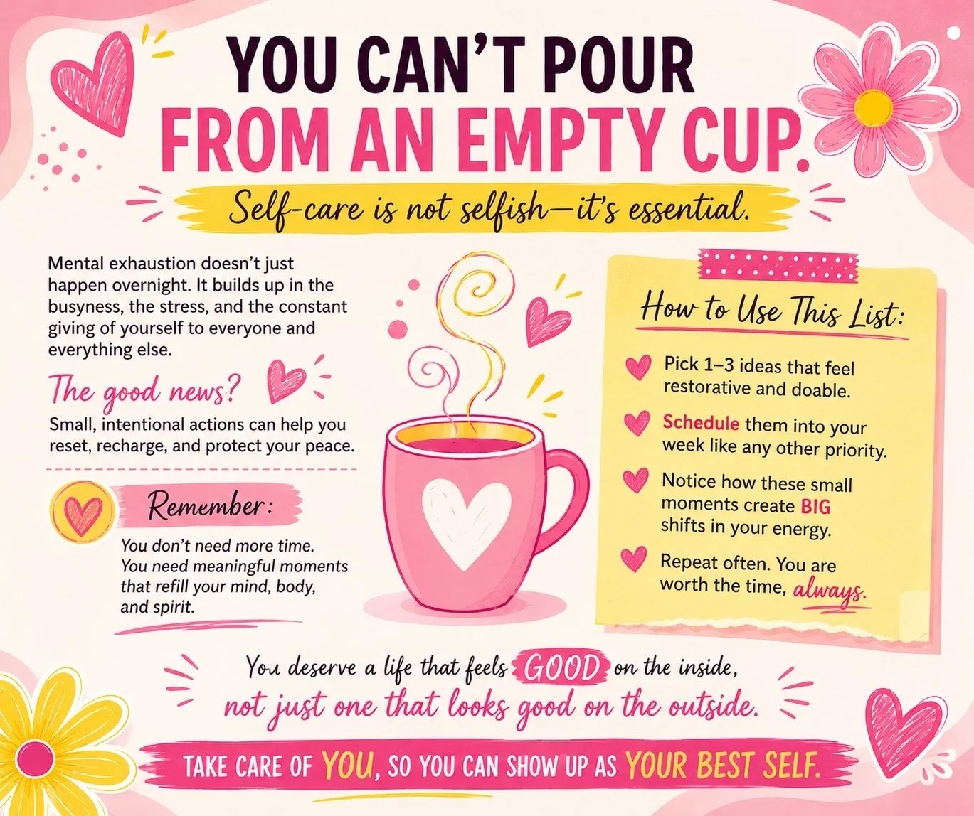 Part 2:
Mental exhaustion doesn&rsquo;t always need a major life overhaul.

Sometimes, you need a few small, intentional choices that help you reset. 💗

Here&rsquo;s how I want you to use this list:

💛 Pick 1&ndash;3 ideas that feel restorative and