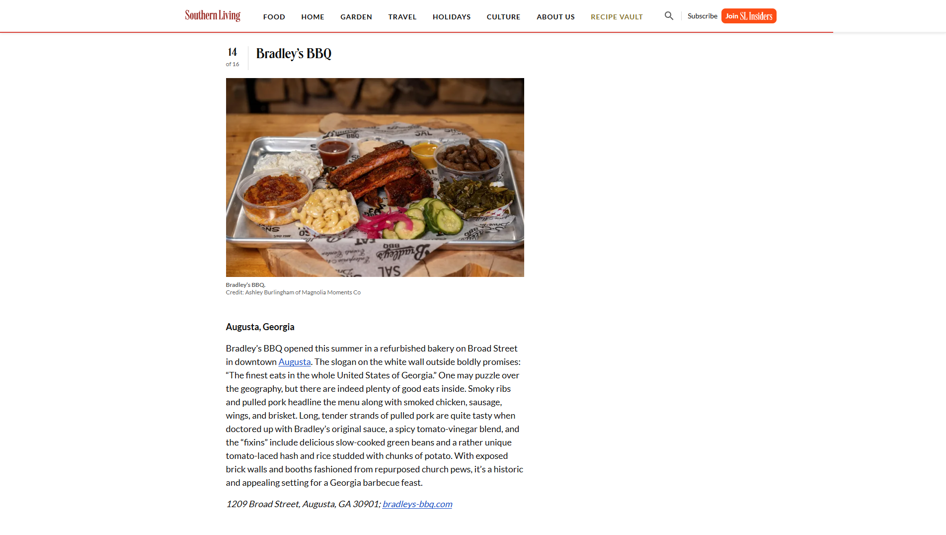 Bradley's BBQ - Southern Living Magazine