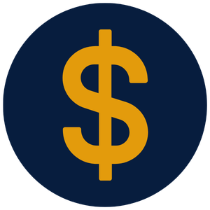 Golden dollar sign inside a dark blue circle.