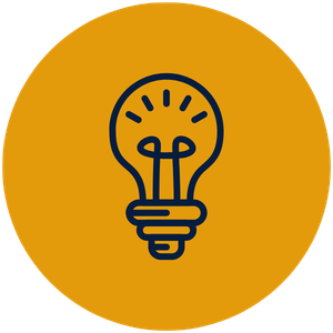 A simple line drawing of a lightbulb on a yellow background.