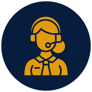 Icon of a customer service representative wearing a headset.