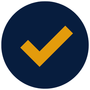 Gold checkmark inside a dark blue circle.