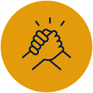 Illustration of two hands clasped in a handshake inside a yellow circle.