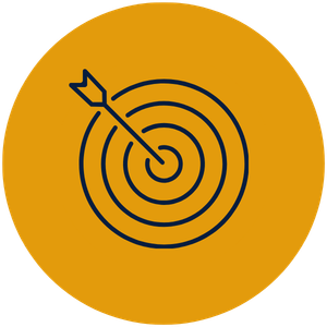 A target with an arrow hitting the bullseye, against a gold circular background.