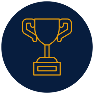 Icon of a trophy with two handles on a dark blue background