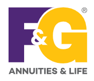 F&G Annuities & Life logo with purple and yellow letters and tagline below