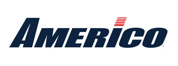 Americo logo with black text and red stripes on the letter 'I'