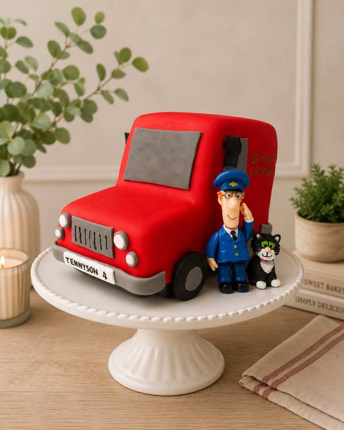 Hand sculpted van with plastic figures