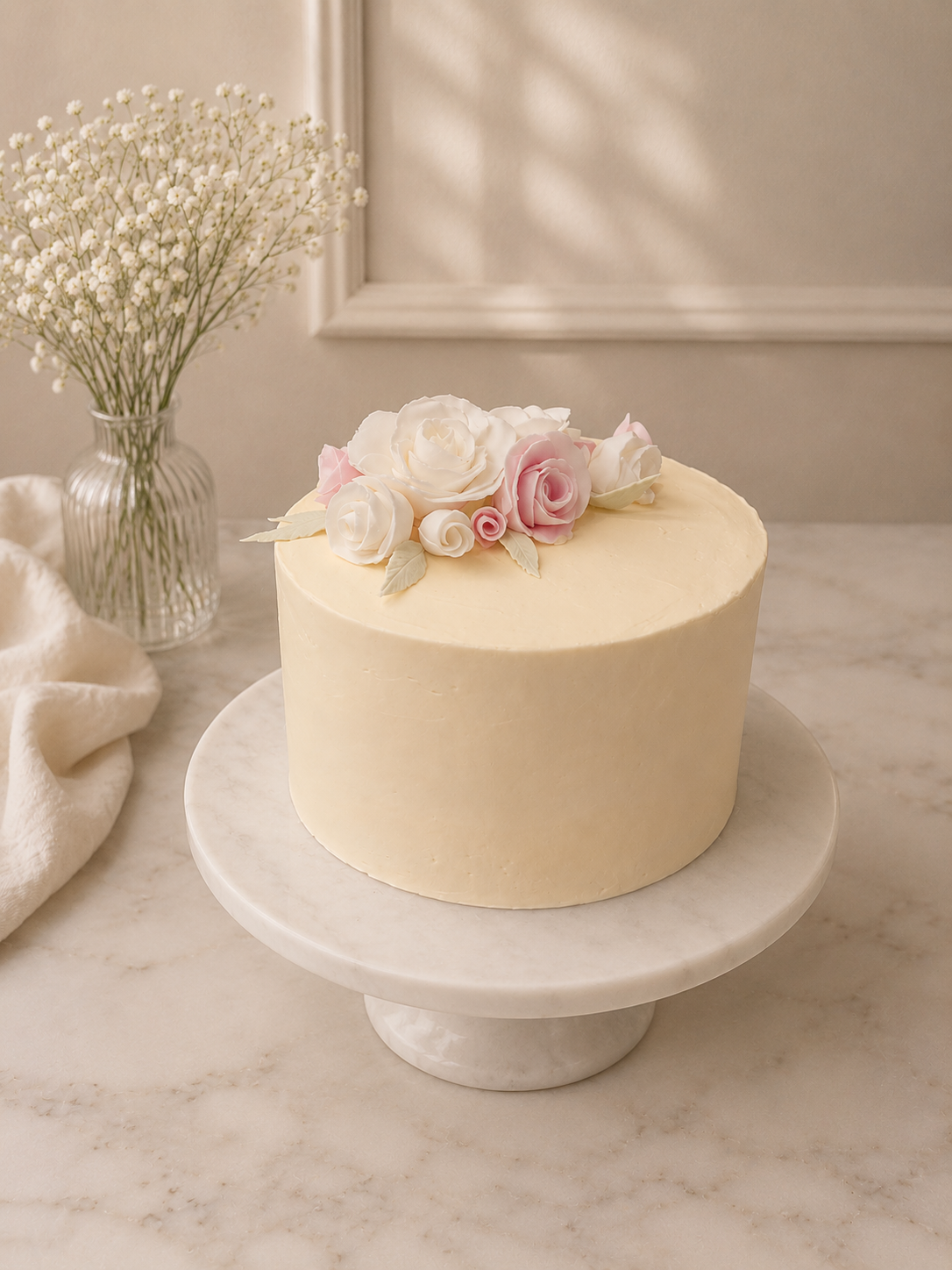 Buttercream cake with sugar roses