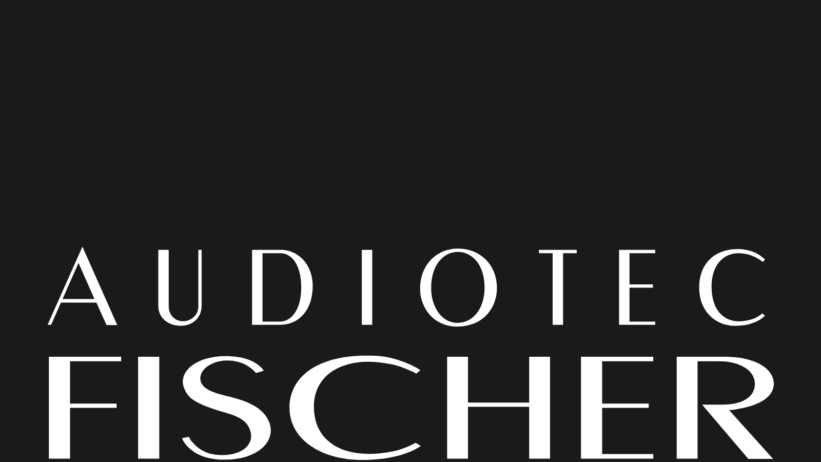 Zwart achtergrond met witte tekst 'AUDIO TEC FISCHER'