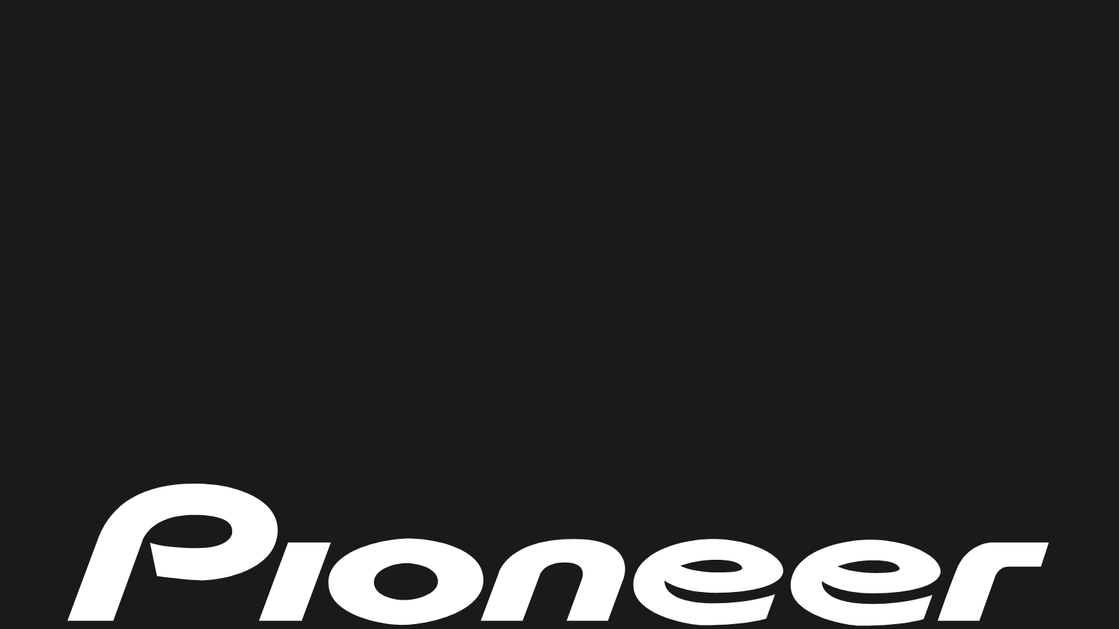 De afbeelding toont het logo van het merk 'Pioneer' op een zwarte achtergrond.