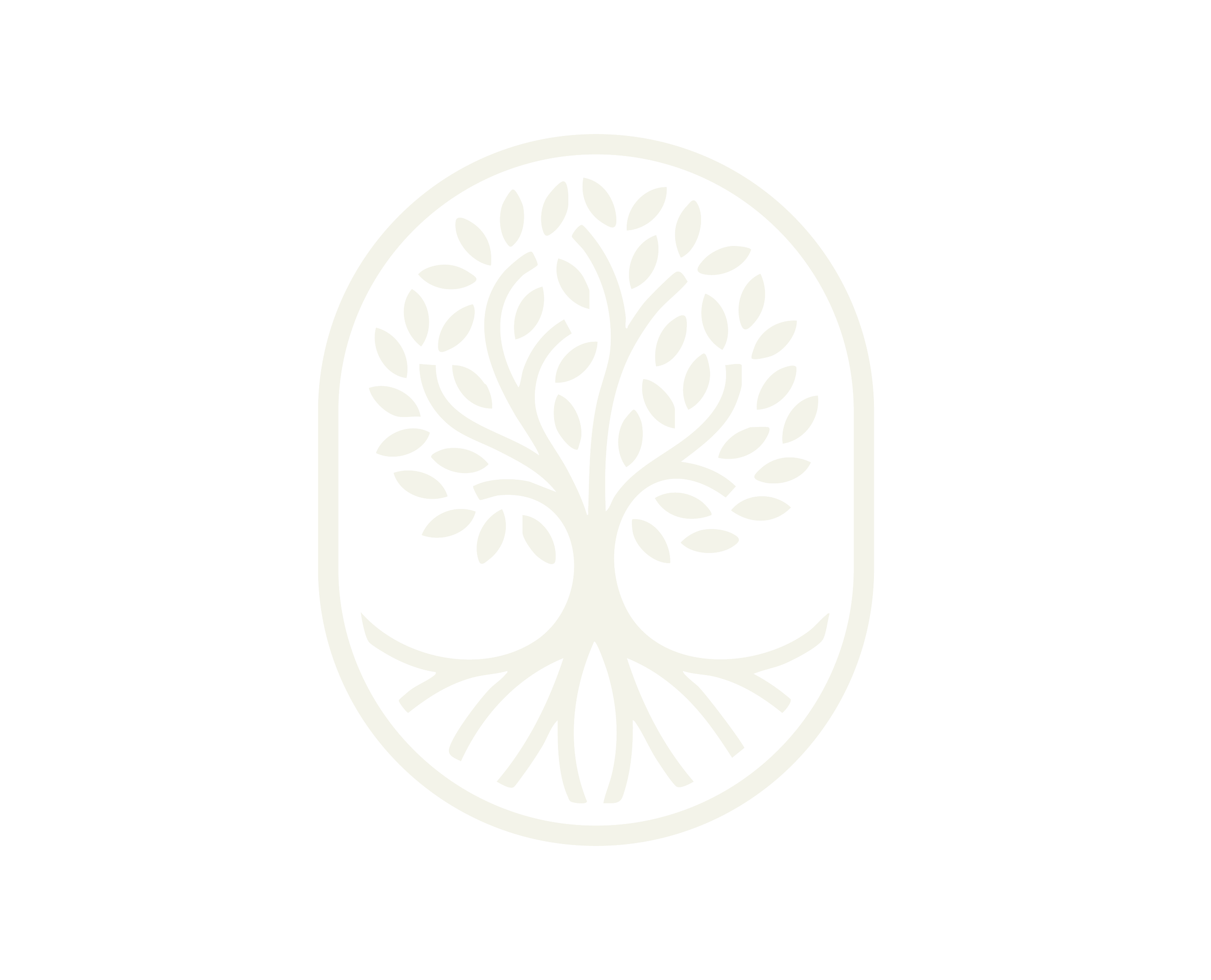 A white outline of a tree with many leaves enclosed in an oval shape on a black background.