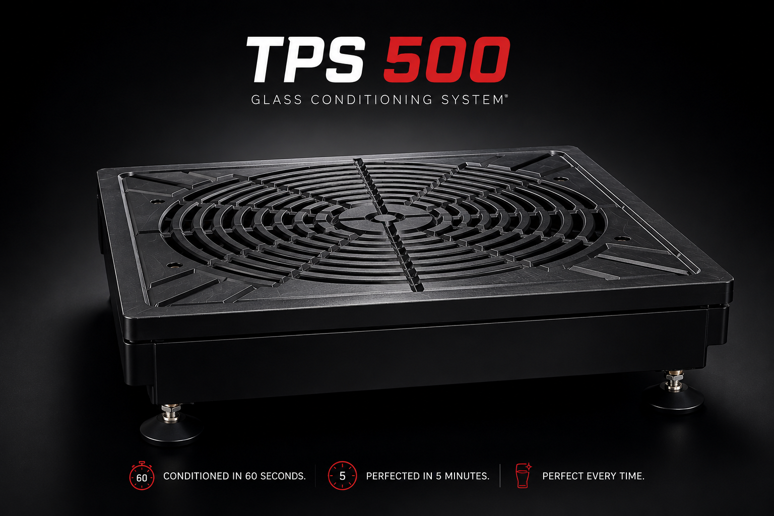 The Perfect Serve TPS500 stainless-steel glass-conditioning tray for pubs and bars