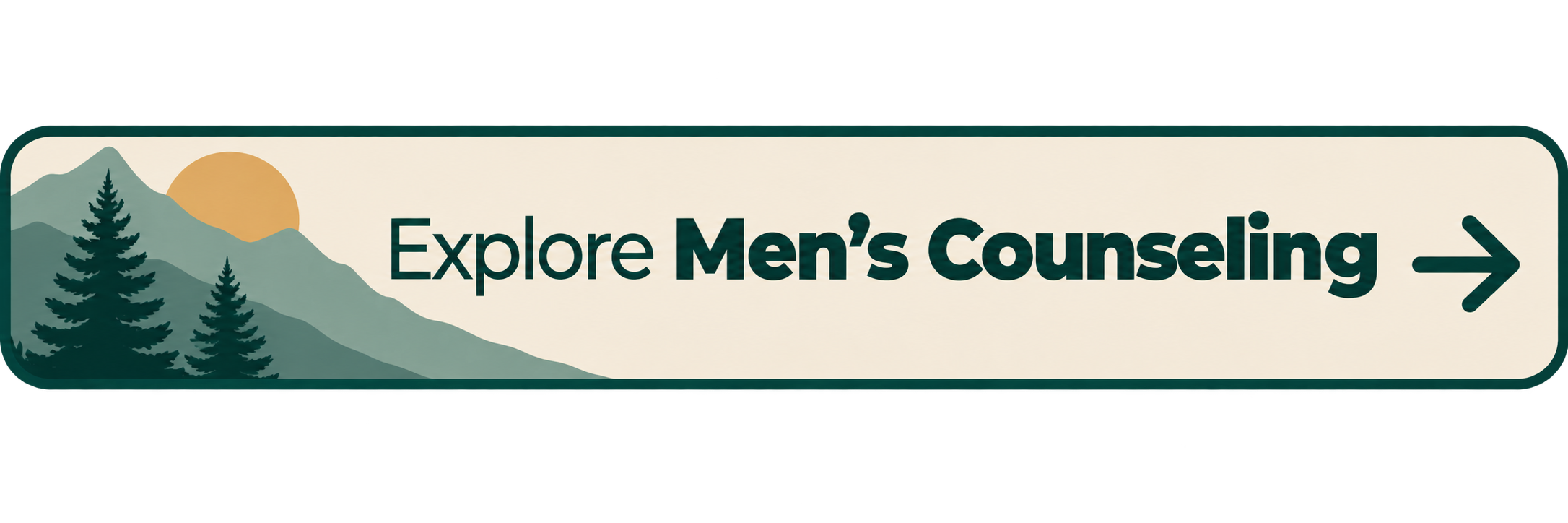 Sign pointing to men's counseling services with mountain scenery and a sun in the background.