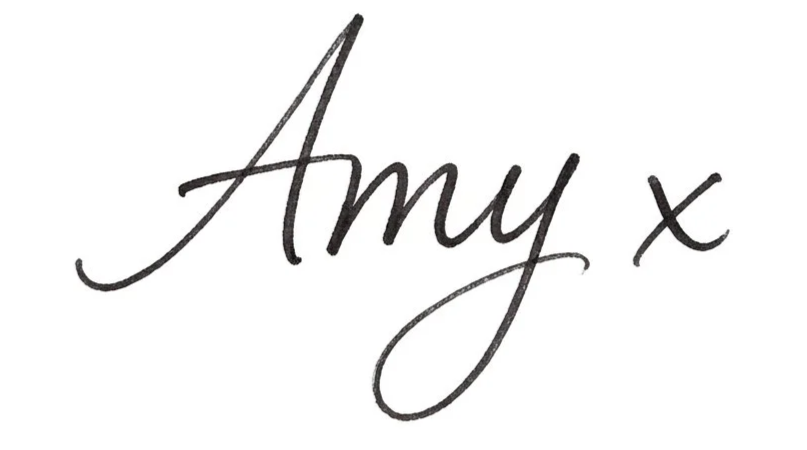 Signature of the name 'Amy' written in black cursive handwriting on a white background.