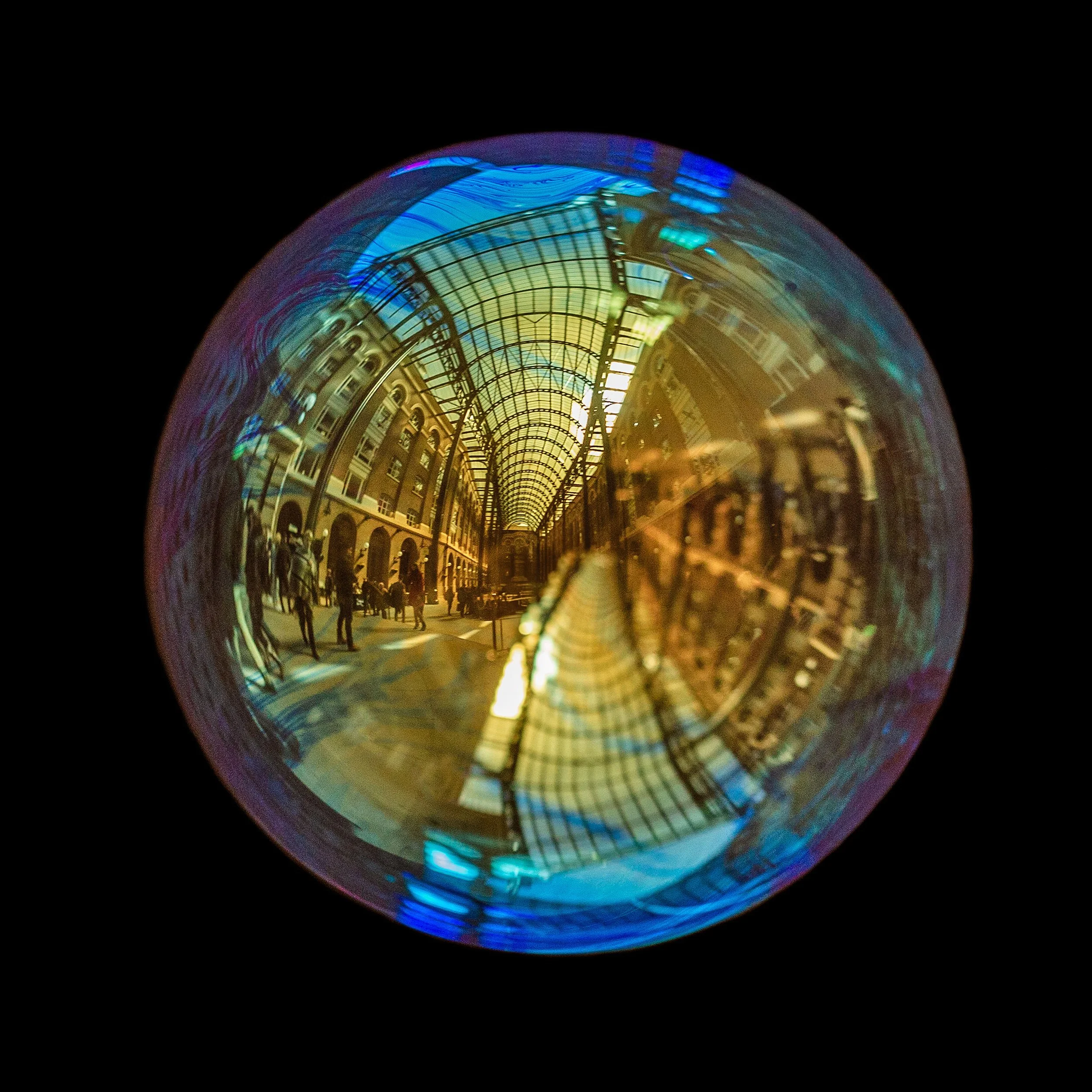 Fine art bubble photograph capturing hays gallery in London inside a real soap bubble