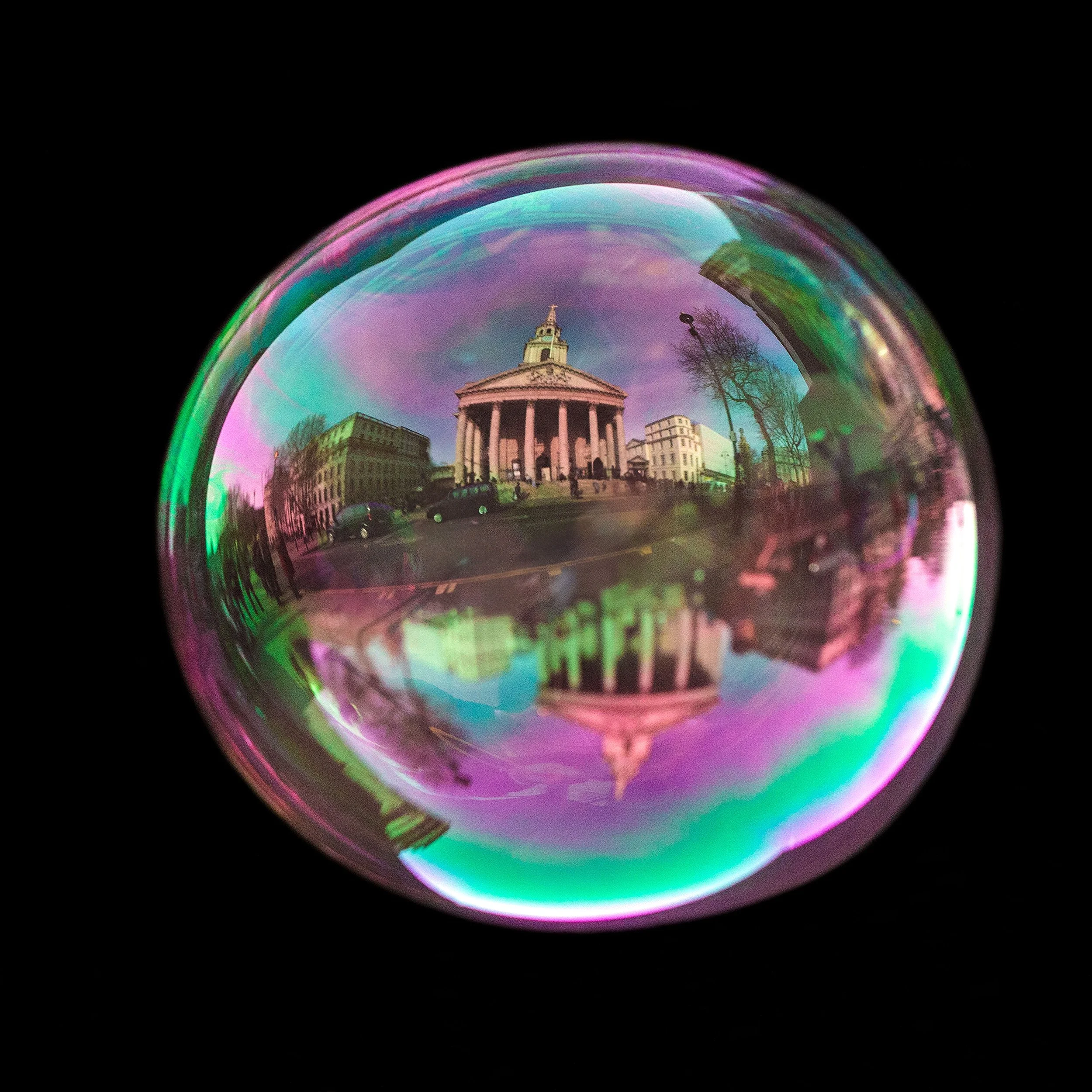 Fine art image of St Martin's in the Field in London architecture captured within a real soap bubble