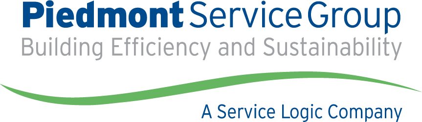 JC Trades Services LLC, Piedmont Service Group logo with the tagline 'Building Efficiency and Sustainability' and the phrase 'A Service Logic Company' beneath a green swoosh.