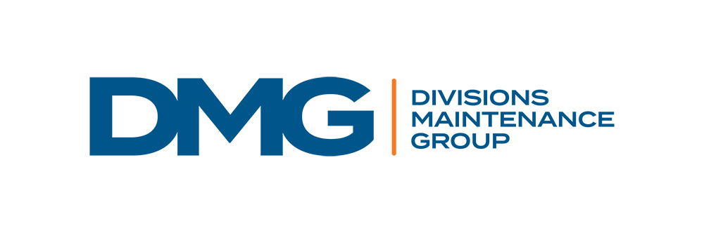 JC Trades Services LLC, Logo of Divisions Maintenance Group with blue and orange text on a black background.