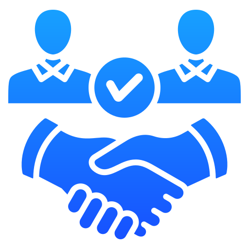 JC Trades Services LLC. Two people shaking hands with a checkmark between them, symbolizing agreement or partnership.