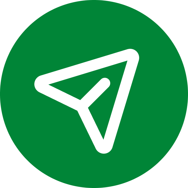 White paper plane icon inside a green circle, perfect for a Japanese restaurant Kirchberg, symbolizing sending a message or navigation.