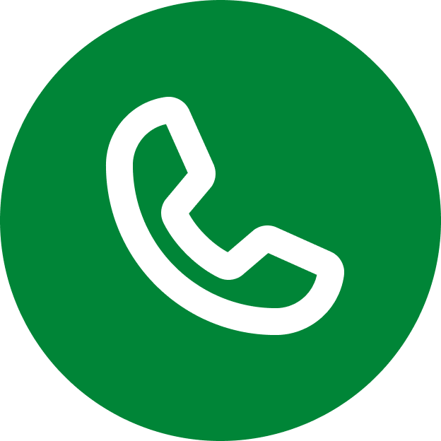 White telephone handset icon on a green circular background, symbolizing a phone call or contact.