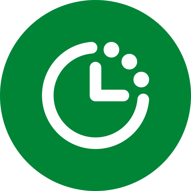 White clock icon with three dots in a green circle, perfect for a Japanese restaurant Kirchberg timer or time indicator.