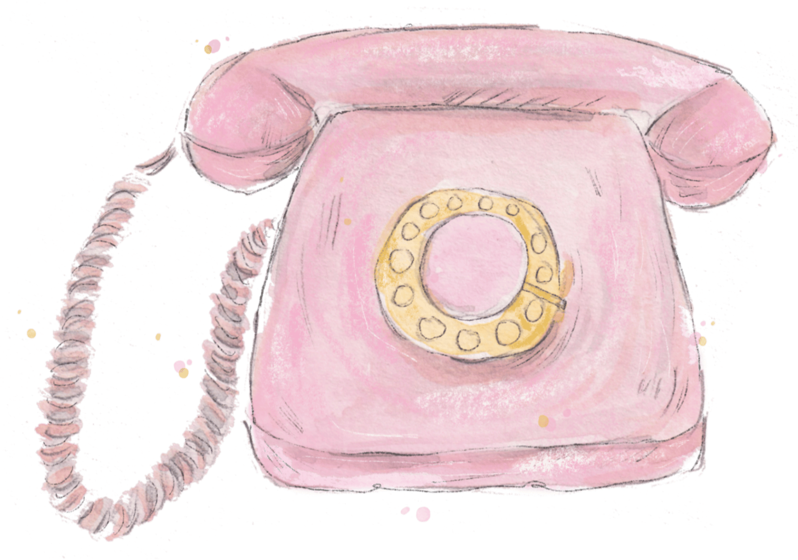 vintage rotary phone painted pink in watercolour