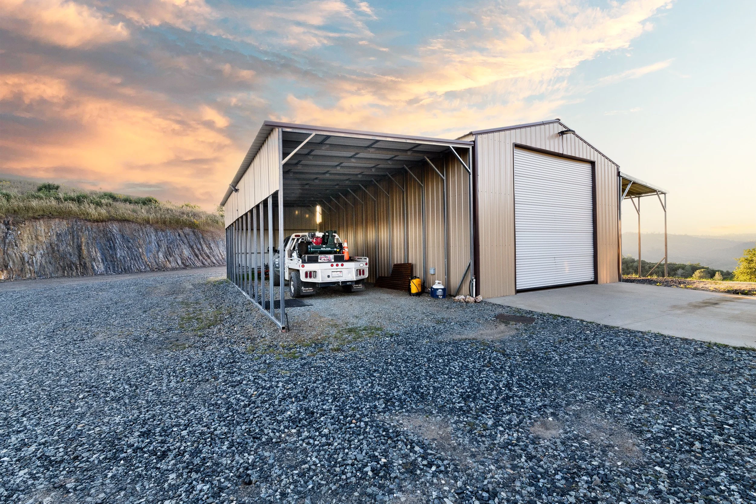 Metal shop building with RV storage at Airola Road estate property