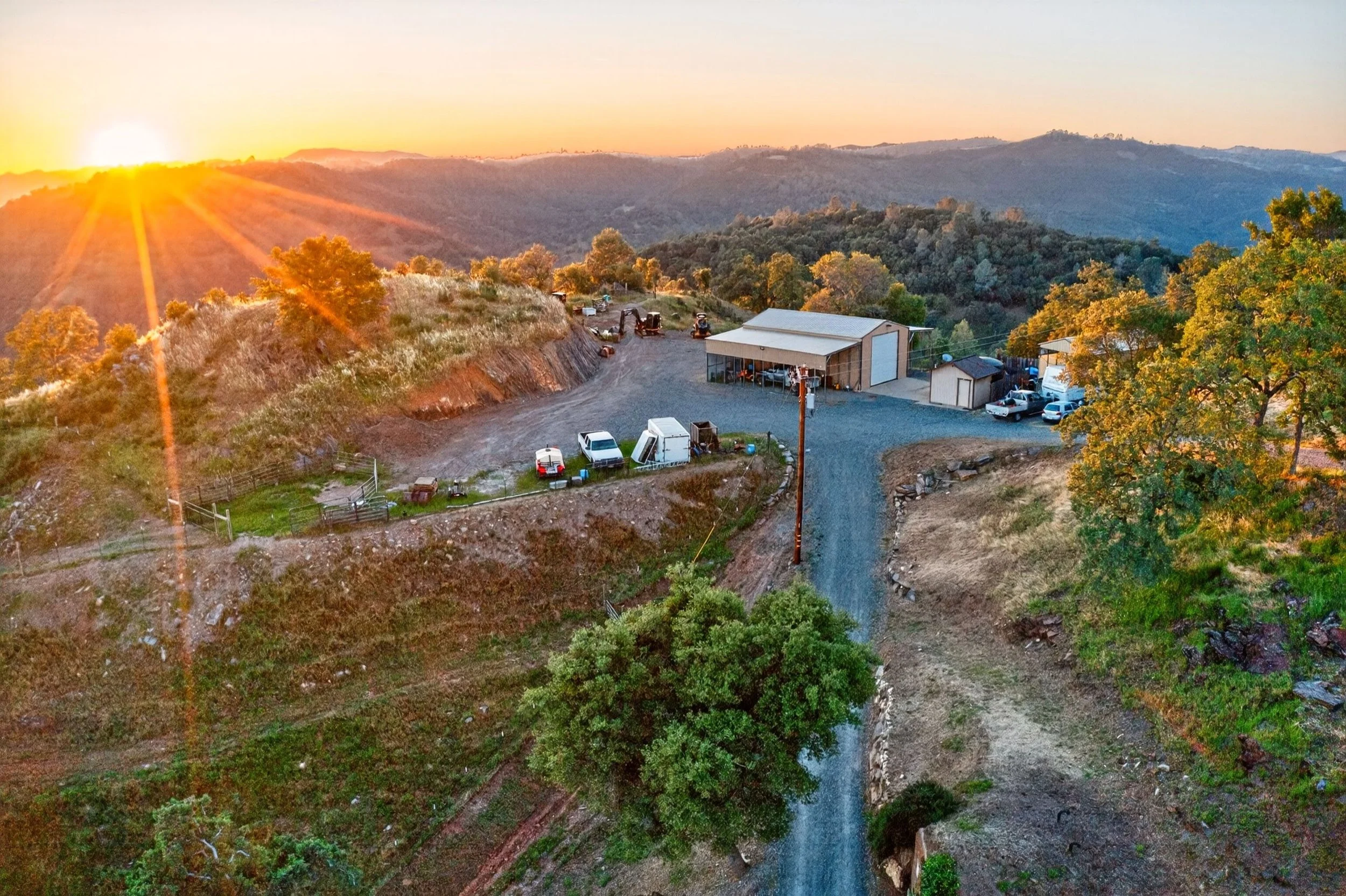 Workshop, equipment storage, and water treatment building at Airola Road property in Calaveras County