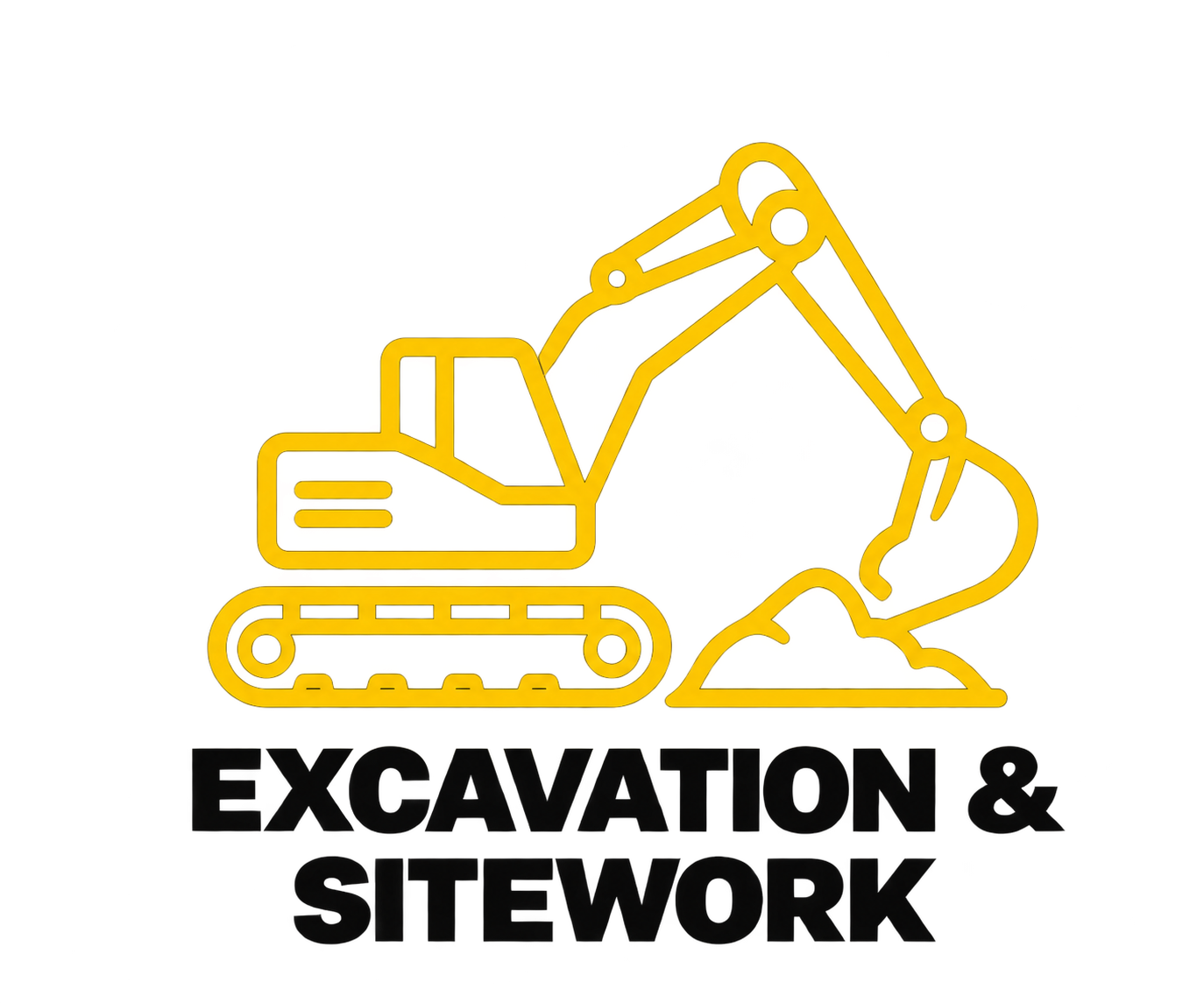 A yellow construction excavator with black text reading 'Excavation & Sitework' below.
