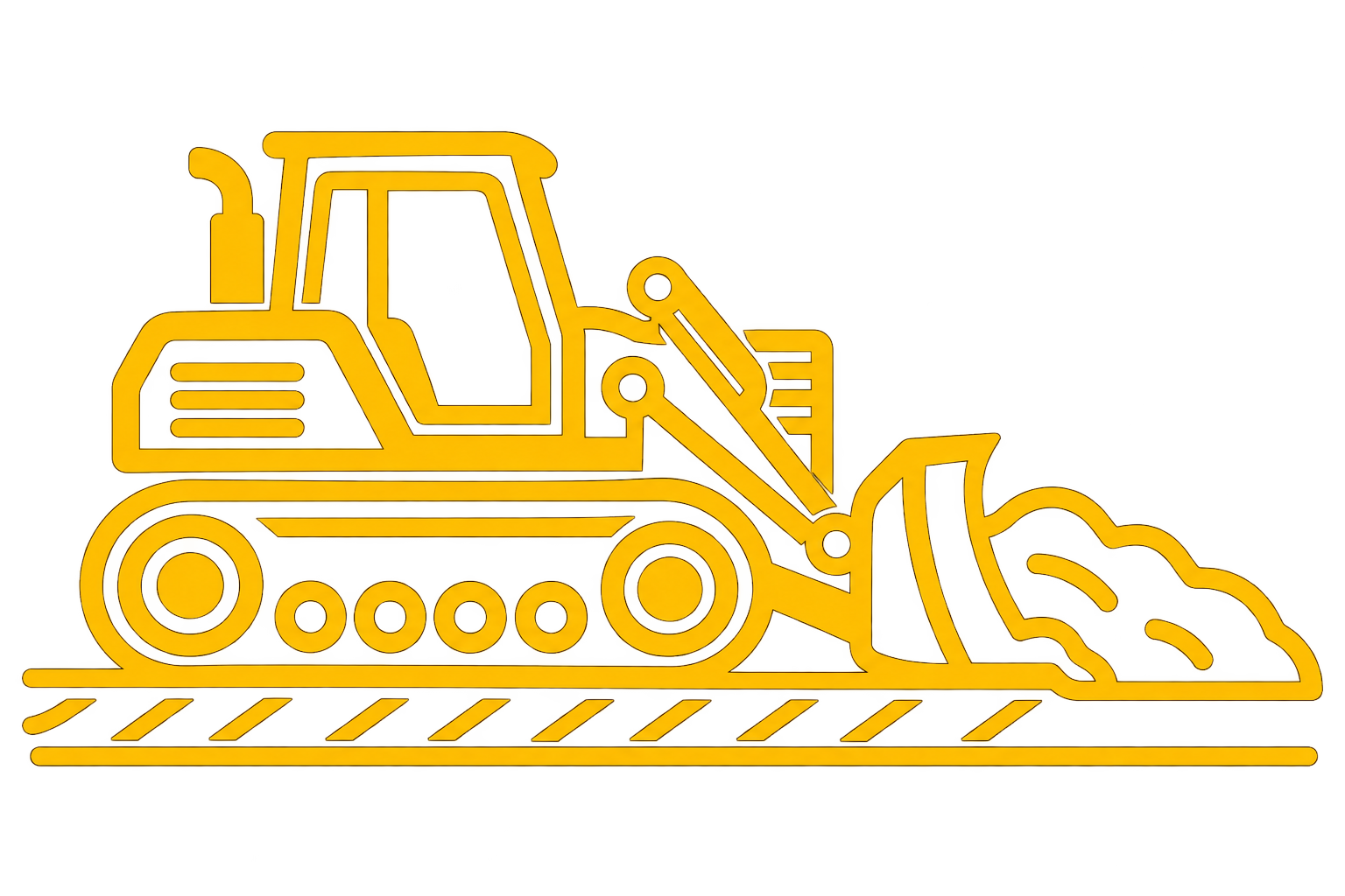 Outline drawing of a bulldozer clearing dirt or debris.