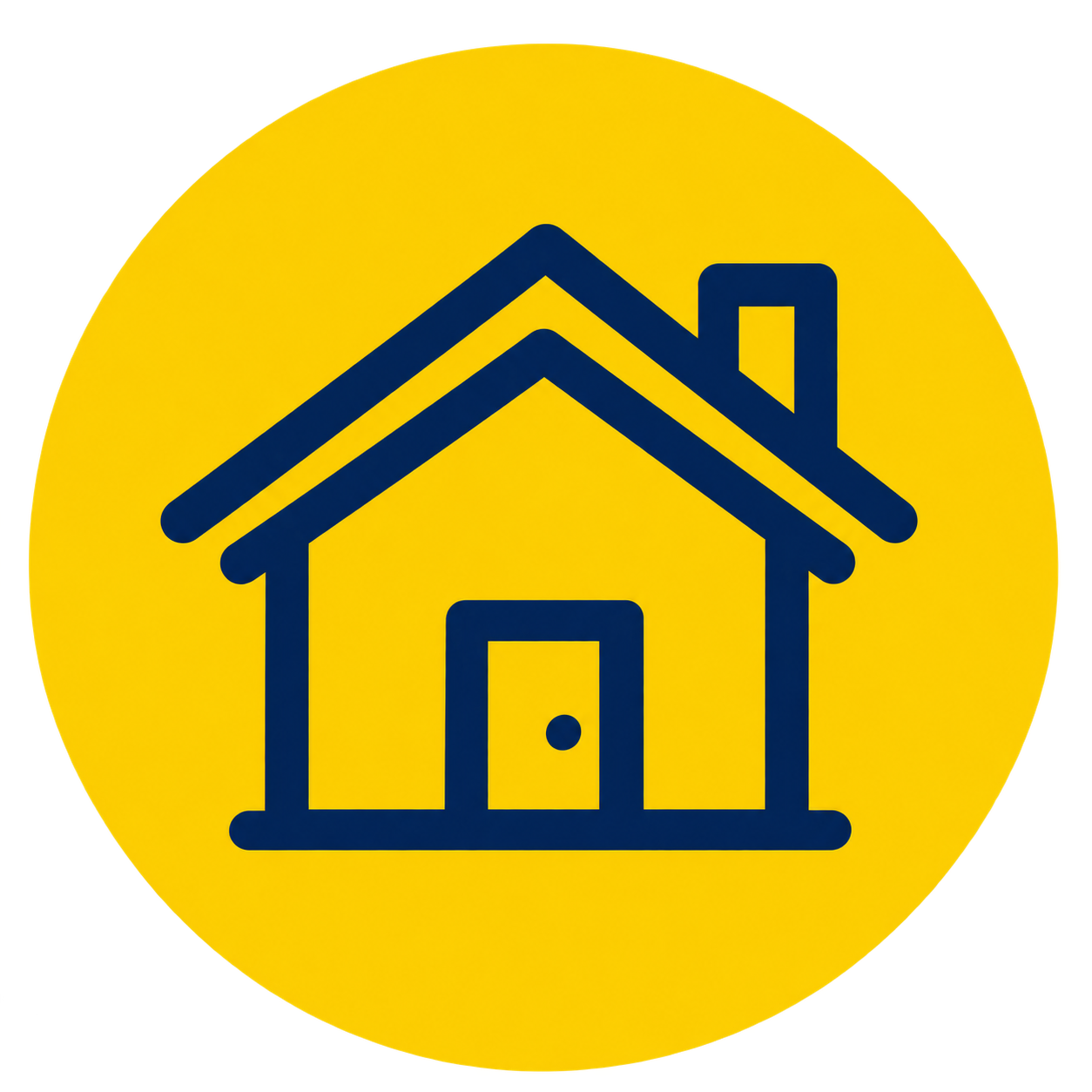 Icon of a house on a yellow circular background.