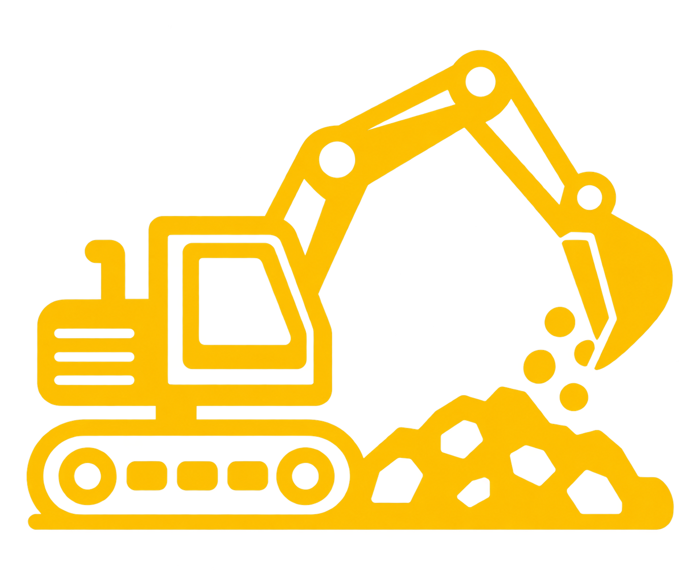 Illustration of a yellow bulldozer moving a pile of rocks or debris.