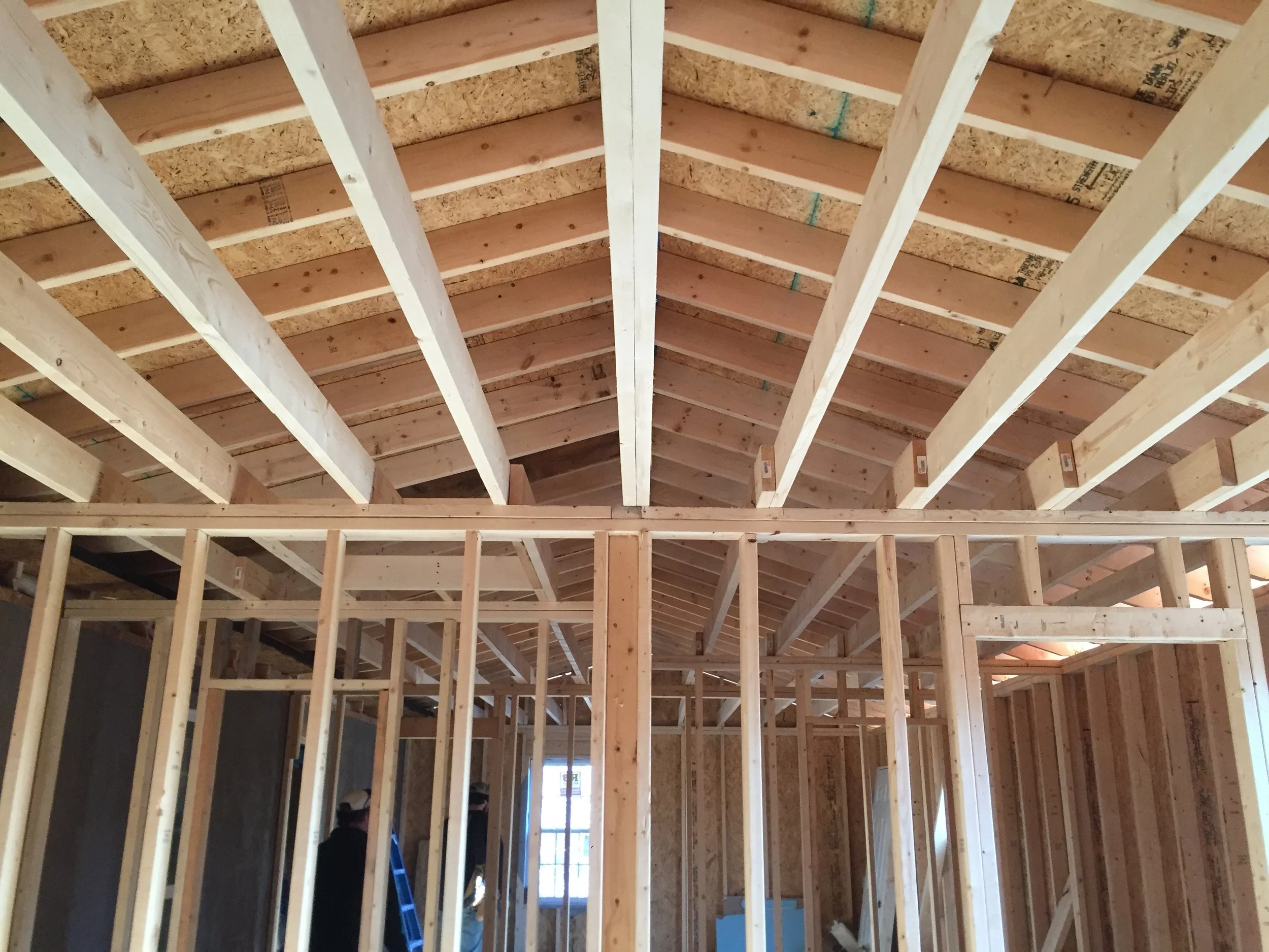 Interior framing of a residential home built by McGuirt Carpentry & Construction