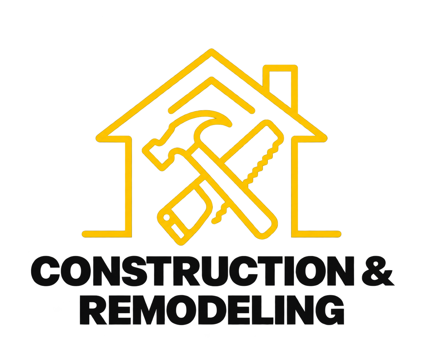 Logo of a house outline with construction tools such as a hammer, saw, wrench, and screwdriver inside it, and the words 'Construction & Remodeling' beneath.